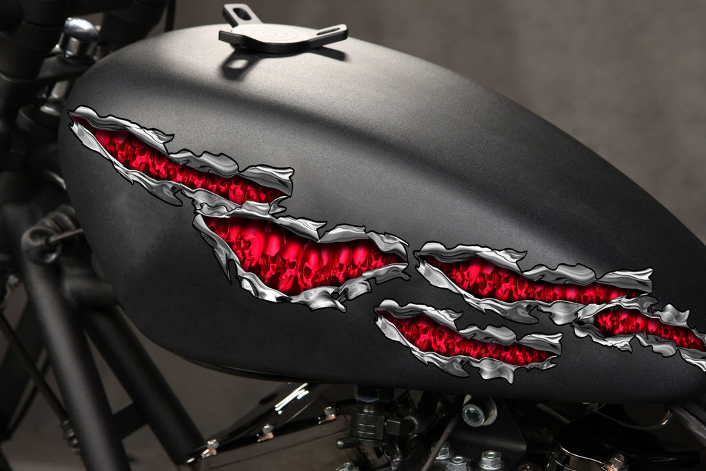 Skulls Ripped Metal Chopper Bike Graphics, Pirate Skull Bike Decal, Skulls Crotch Rocket Bike Wrap, Skulls Motorcycle Sticker, Skull Bike