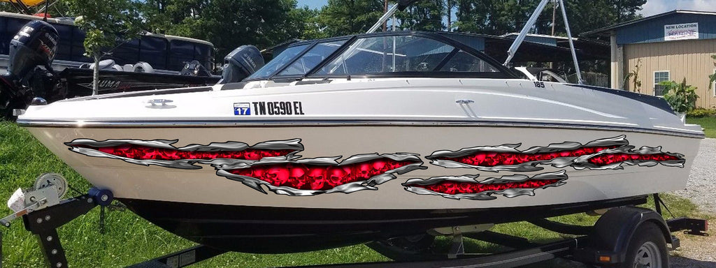 3D Pirate Skull Boat Decals, Skulls Ripped Metal Yacht Vinyl, Pirate Bones Yacht Vinyl, Skulls Boat Decals, Pirate Skull Boat Vinyl Graphics