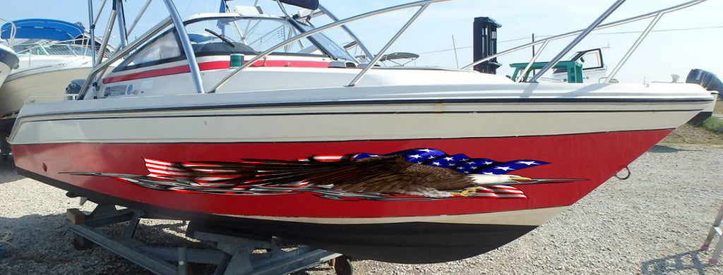 US Bald Eagle Full Color Yacht Graphics, USA Flag Tribal Watercraft Vinyl, American pride Cigar Boat Side Graphics, Patriotic Sticker