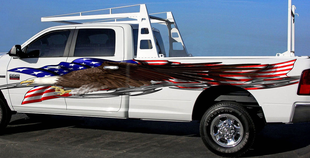 American Flag Sticker, Full Color Tribal Car Side Graphics, US Bald Eagle Truck Side Decal, Big Flag Truck Decals, USA Flag Car Vinyl Wrap