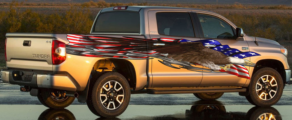 Patriotic Street Racing Truck Vinyl Graphics, US Flag Wrap, Tribal Car Stickers, American Pride Truck Decals, US Eagle Truck Vinyl