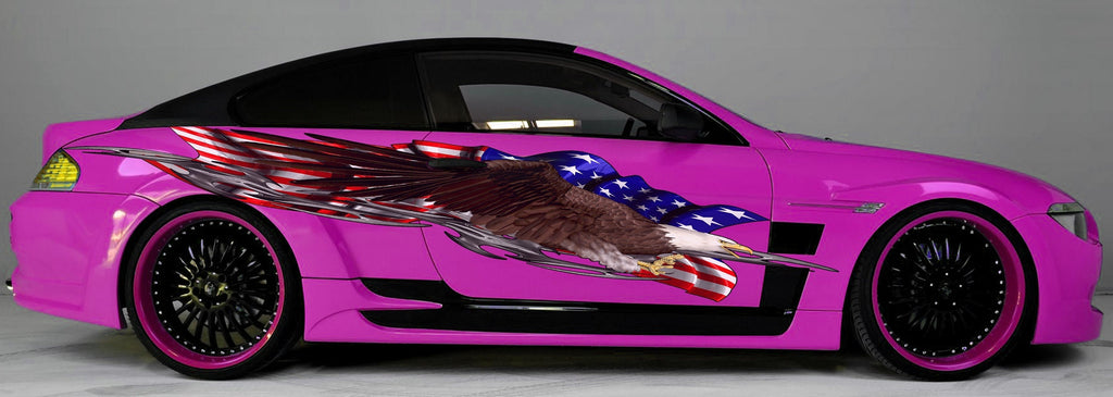 American Flag Car Sticker, Big Flag Decals, Tribal Side Graphics, US Eagle Auto Wrap, American Flag Car Decal, USA Car Side Vinyl Wrap