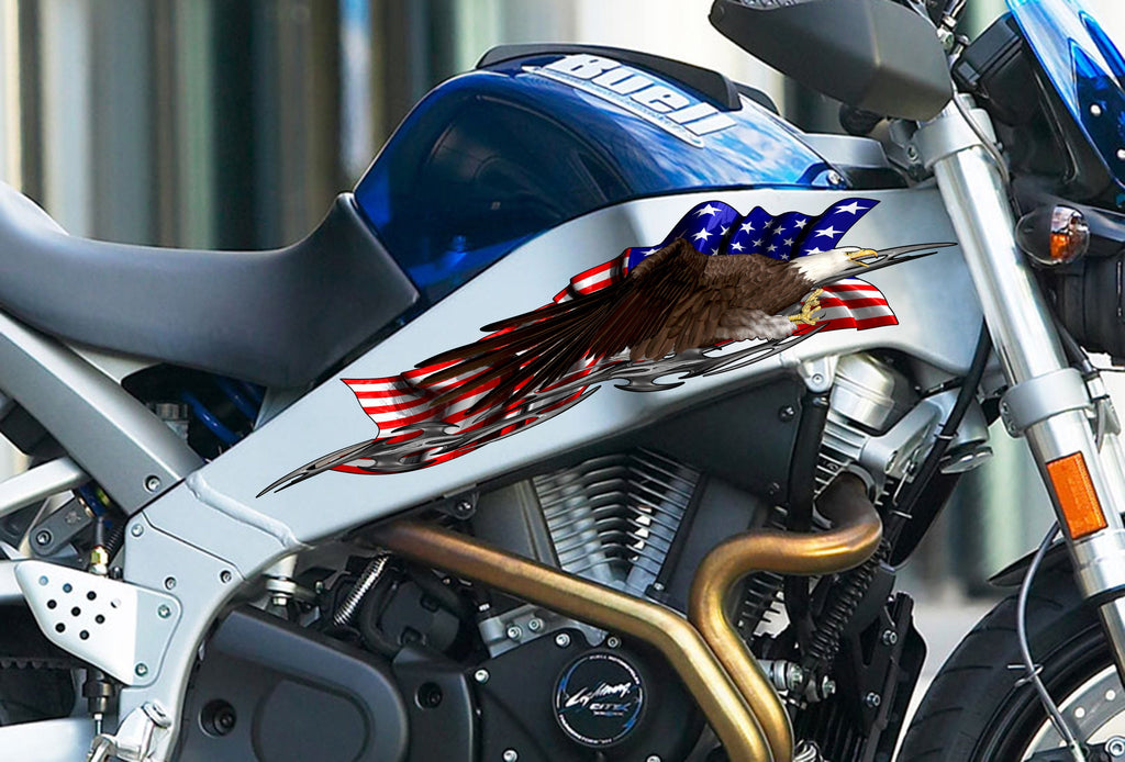 US Eagle Racing Bike Sticker Wrap, American Flag Crotch Rocket Wrap Design, Tribal Motorcycle Vinyl Decal, Patriotic Dirt Bike Sticker