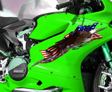 Load image into Gallery viewer, US Eagle Racing Bike Sticker Wrap, American Flag Crotch Rocket Wrap Design, Tribal Motorcycle Vinyl Decal, Patriotic Dirt Bike Sticker
