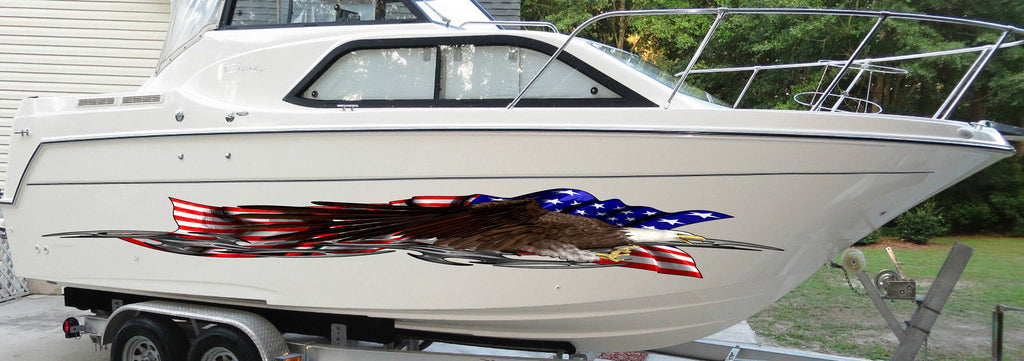 American Flag Sticker, Patriotic Cigar Boat Wrap, US Flag Vinyl Design, USA Pride Graphic Decal, Stickers for Boat, Tribal Full Color Decal