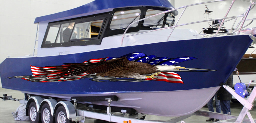 American Flag Sticker, Patriotic Cigar Boat Wrap, US Flag Vinyl Design, USA Pride Graphic Decal, Stickers for Boat, Tribal Full Color Decal