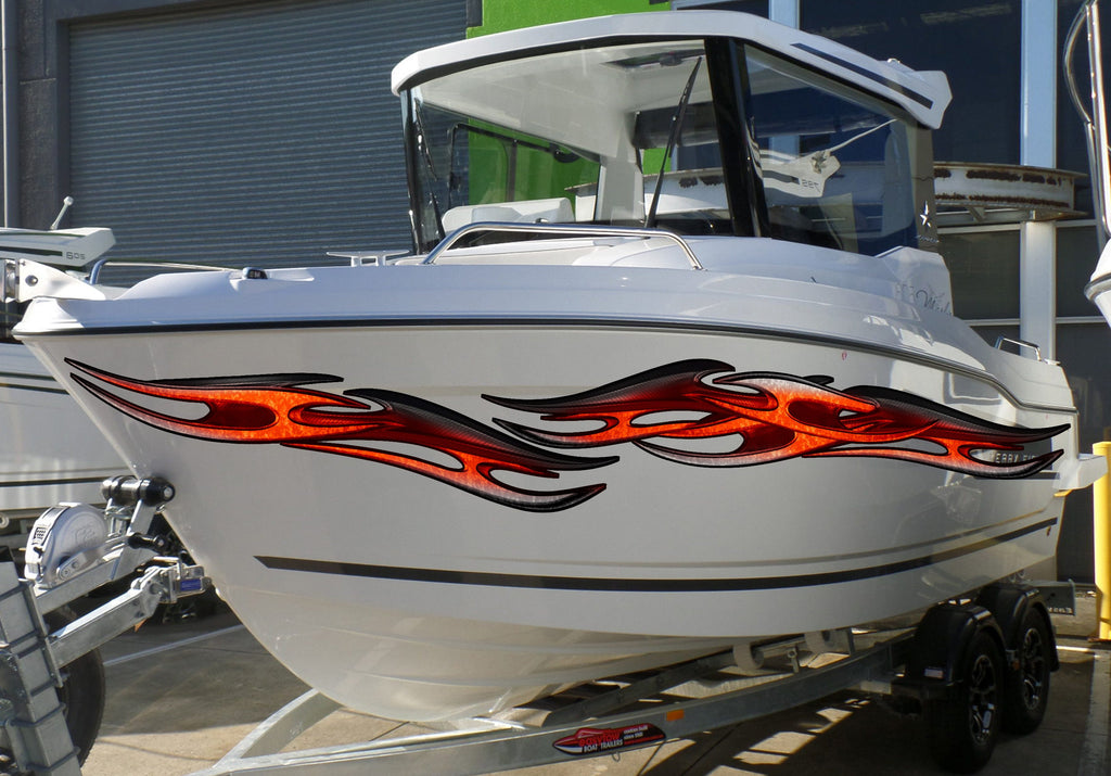 Tribal Speed Boat Vinyl Graphics, Tribal Watercraft Vinyl Decal, Tribal Racing Stripes Boat Wrap, 3D Tribal Boat Full Color Vinyl Sticker