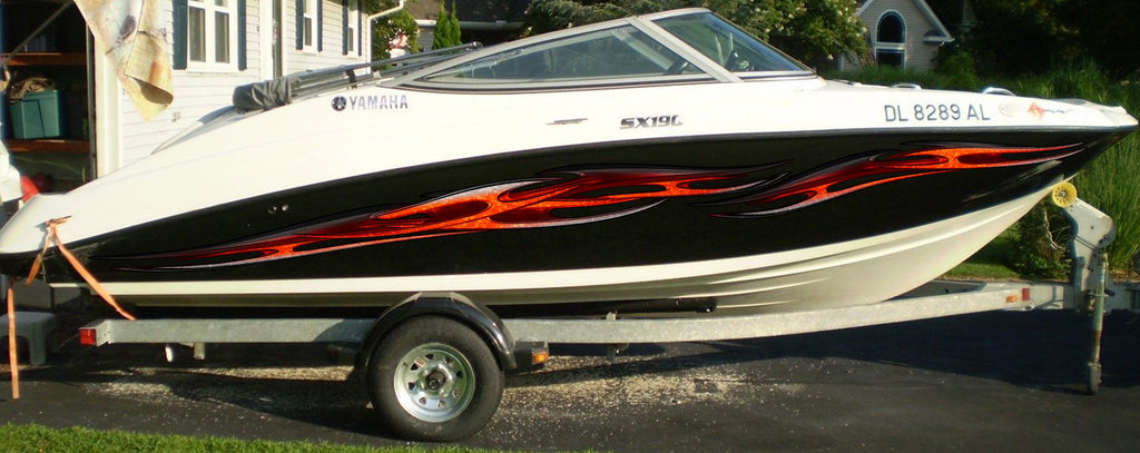 Tribal Speed Boat Vinyl Graphics, Tribal Watercraft Vinyl Decal, Tribal Racing Stripes Boat Wrap, 3D Tribal Boat Full Color Vinyl Sticker