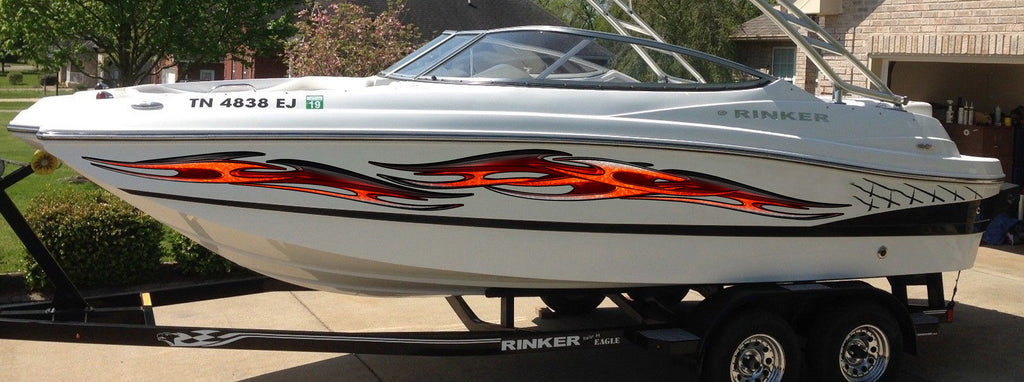 Tribal Speed Boat Vinyl Graphics, Tribal Watercraft Vinyl Decal, Tribal Racing Stripes Boat Wrap, 3D Tribal Boat Full Color Vinyl Sticker