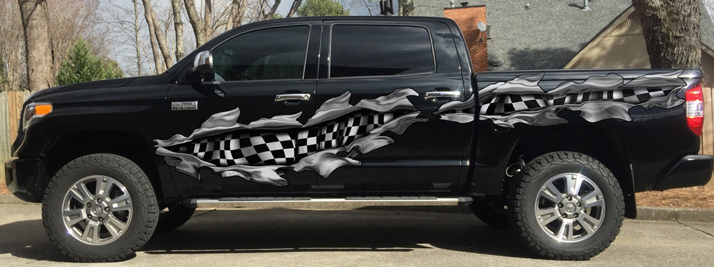3D Checkered Flag Truck Decal, Racing Flag Truck Vinyl, Checkered Flag Truck Side Full Color Vinyl Sticker, Racing Flag Car Graphics
