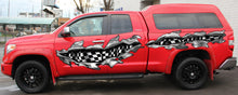 Load image into Gallery viewer, Checkered Flag Truck Decal, Racing Flag Truck Vinyl, Checkered Flag Ripped Metal Full Color Car Vinyl Design, Racing Flag Car Vinyl Wrap