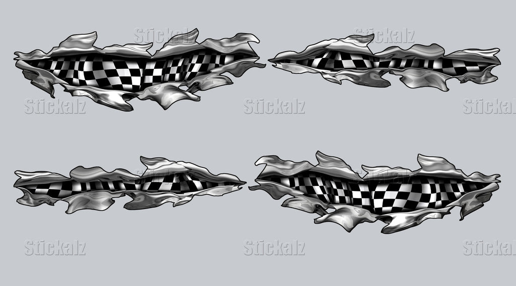 Checkered Flag Boat Full Color Vinyl Decal, Ripped Metal Racing Flag Boat Sticker, Checkered Flag Watercraft Vinyl, Speed Boat Decal Graphic