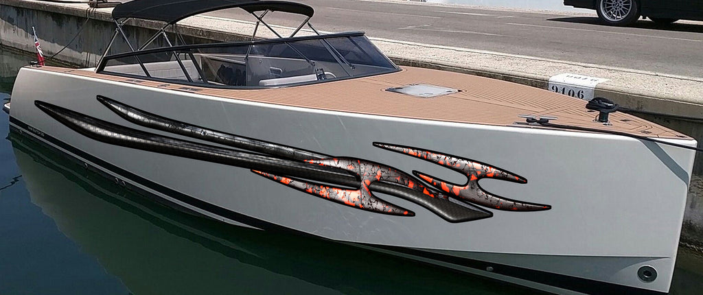 Tribal Boat Full Color Vinyl Sticker, Tribal Watercraft Vinyl Decal, Tribal Speed Boat Vinyl Graphics, Tribal Racing Stripes Boat Sticker