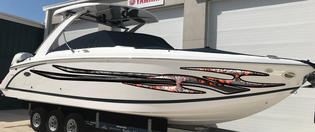 Tribal Boat Full Color Vinyl Sticker, Tribal Watercraft Vinyl Decal, Tribal Speed Boat Vinyl Graphics, Tribal Racing Stripes Boat Sticker
