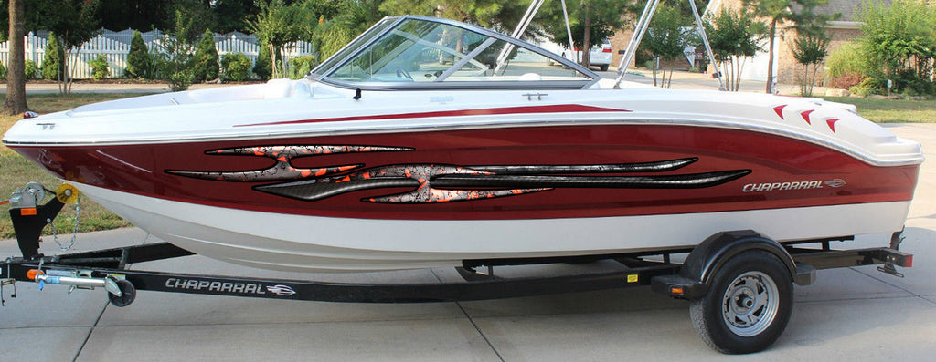 Tribal Boat Full Color Vinyl Sticker, Tribal Watercraft Vinyl Decal, Tribal Speed Boat Vinyl Graphics, Tribal Racing Stripes Boat Sticker