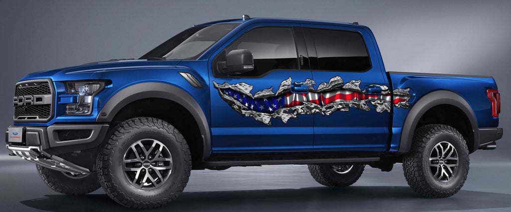 USA Flag Ripped Metal Full Color Car Design, Patriotic Sticker, 3D Flag Truck Vinyl Decal, US Pride Truck Graphic, American Flag Car Wrap