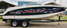 Load image into Gallery viewer, USA Flag Boat Wrap, American pride Boat Vinyl, US Flag Ripped Metal Boat Vinyl Decal, Flag Boat Graphics, Full Color USA Flag Boat Sticker