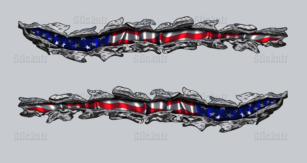 American Flag Car Sticker, USA Flag Truck Side Full Color Vinyl Decal, 3D Ripped USA Flag Truck Wrap, USA Flag Car Vinyl Side Graphics