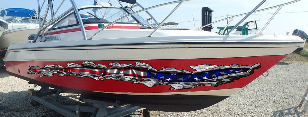 American Flag Boat Wrap, Flag Boat Design, US Flag Boat Vinyl, Big Flag Boat Graphics, US Flag Boat Sticker, Full Color USA Flag Boat Decal