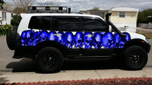 Load image into Gallery viewer, 3D Pirate Skull Truck Vinyl Decal, Skull Racing Stripes Car Sticker, Skulls Full Color Truck Side Graphics, Tribal Skulls Car Wrap