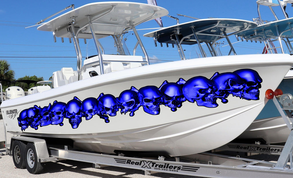 3D Skulls Yacht Vinyl Wrap, 3D Pirate Skulls Boat Decals, Pirate Skull Watercraft Vinyl Graphics, Tribal Yacht Vinyl, Skulls Boat Decals