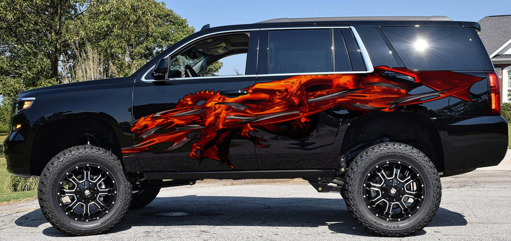 Big Dragon Car Vinyl, Tribal Dragon Truck Side Graphics, 3D Dragon Full Color Truck Side Decal, Tribal Lizard Truck Vinyl Sticker