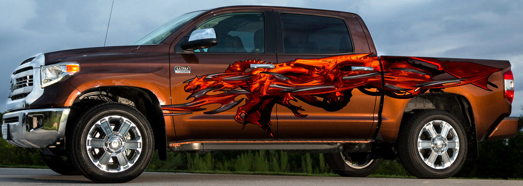 3D Dragons Truck Graphics, Lizard Truck Vinyl, Dragon Full Color Truck Side Sticker, Tribal Dragon Truck Decal, Lizard Car Wrap