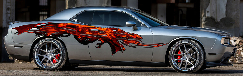 Dragons Car Decal, Tribal Dragon Car Sticker, Dragon Car Graphics, 3D Dragon Car Wrap, Lizard Car Design, Full Color Dragons Car Sticker