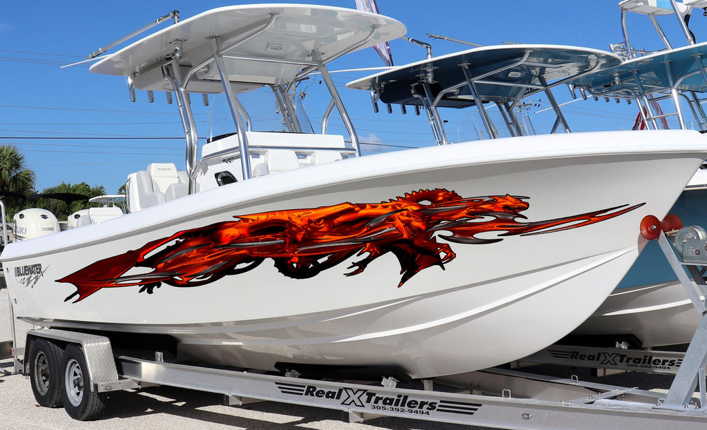 3D Dragons Boat Sticker, Tribal Dragon Boat Vinyl, Tribal Dragon Jet ski Decal, Lizard Boat Wrap, Lizard Boat Graphics, Super Boat Wrap