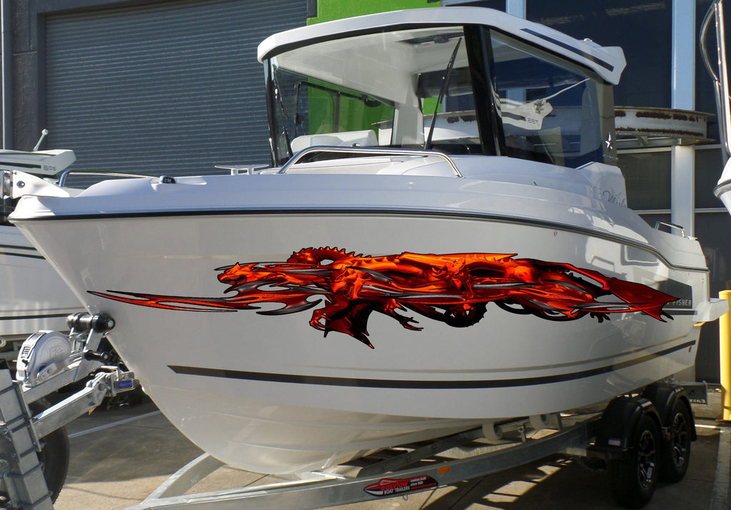 3D Dragons Boat Sticker, Tribal Dragon Boat Vinyl, Tribal Dragon Jet ski Decal, Lizard Boat Wrap, Lizard Boat Graphics, Super Boat Wrap