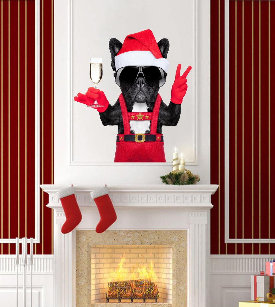 French Bulldog Wall Decal, Merry Christmas Wall Sticker, New Year Wall Decor, Dog Art for Walls, Christmas Stickers