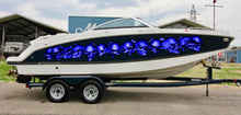 Load image into Gallery viewer, Skulls Boat Vinyl Sticker, Skulls Racing Stripes Watercraft Graphics, Pirate Skulls Boat Wrap, Full Color Cigar Boat Graphics Vinyl Decal