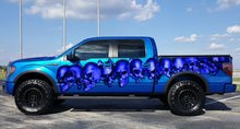 Load image into Gallery viewer, 3D Pirate Skull Truck Vinyl Decal, Skull Racing Stripes Car Sticker, Skulls Full Color Truck Side Graphics, Tribal Skulls Car Wrap