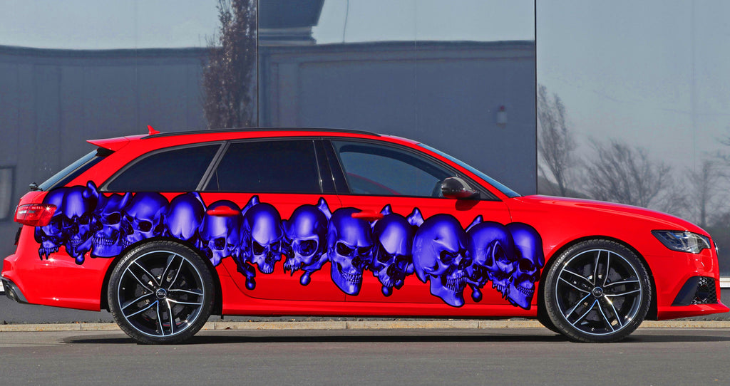 Tribal Skulls Racing Stripes Vinyl Decal, Skulls Car Wrap, 3D Pirate Skull Full Color Car Vinyl Design, Skull Car Vinyl Sticker, Car Decal