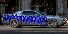 Load image into Gallery viewer, Tribal Skulls Racing Stripes Vinyl Decal, Skulls Car Wrap, 3D Pirate Skull Full Color Car Vinyl Design, Skull Car Vinyl Sticker, Car Decal