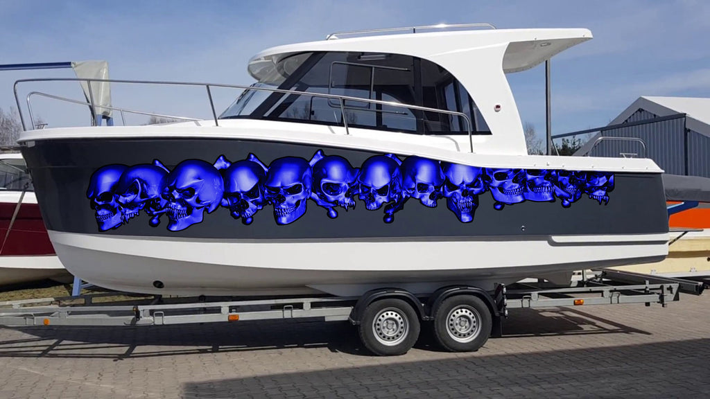 3D Skulls Yacht Vinyl Wrap, 3D Pirate Skulls Boat Decals, Pirate Skull Watercraft Vinyl Graphics, Tribal Yacht Vinyl, Skulls Boat Decals