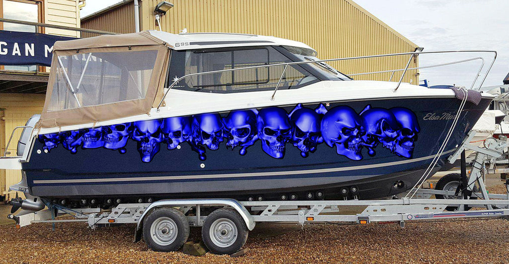 3D Skulls Yacht Vinyl Wrap, 3D Pirate Skulls Boat Decals, Pirate Skull Watercraft Vinyl Graphics, Tribal Yacht Vinyl, Skulls Boat Decals