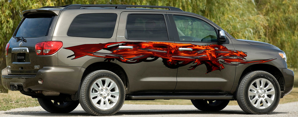 Big Dragon Car Vinyl, Tribal Dragon Truck Side Graphics, 3D Dragon Full Color Truck Side Decal, Tribal Lizard Truck Vinyl Sticker