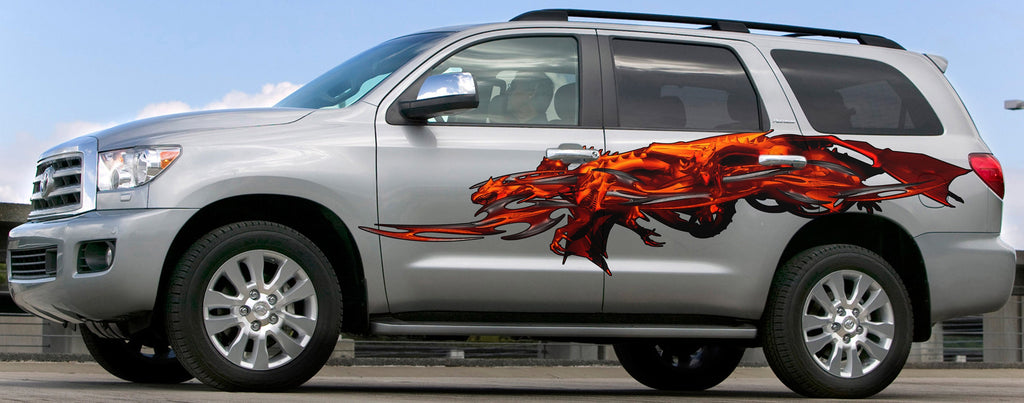3D Dragons Truck Graphics, Lizard Truck Vinyl, Dragon Full Color Truck Side Sticker, Tribal Dragon Truck Decal, Lizard Car Wrap