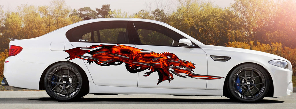 Dragons Car Decal, Tribal Dragon Car Sticker, Dragon Car Graphics, 3D Dragon Car Wrap, Lizard Car Design, Full Color Dragons Car Sticker