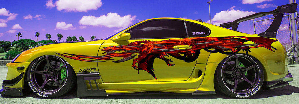 Dragons Car Decal, Tribal Dragon Car Sticker, Dragon Car Graphics, 3D Dragon Car Wrap, Lizard Car Design, Full Color Dragons Car Sticker