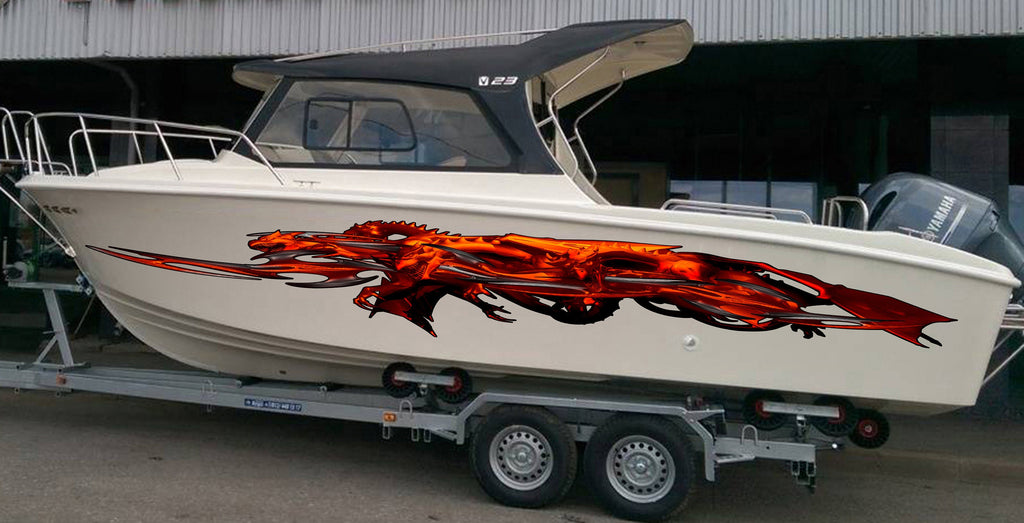 3D Dragons Boat Sticker, Tribal Dragon Boat Vinyl, Tribal Dragon Jet ski Decal, Lizard Boat Wrap, Lizard Boat Graphics, Super Boat Wrap