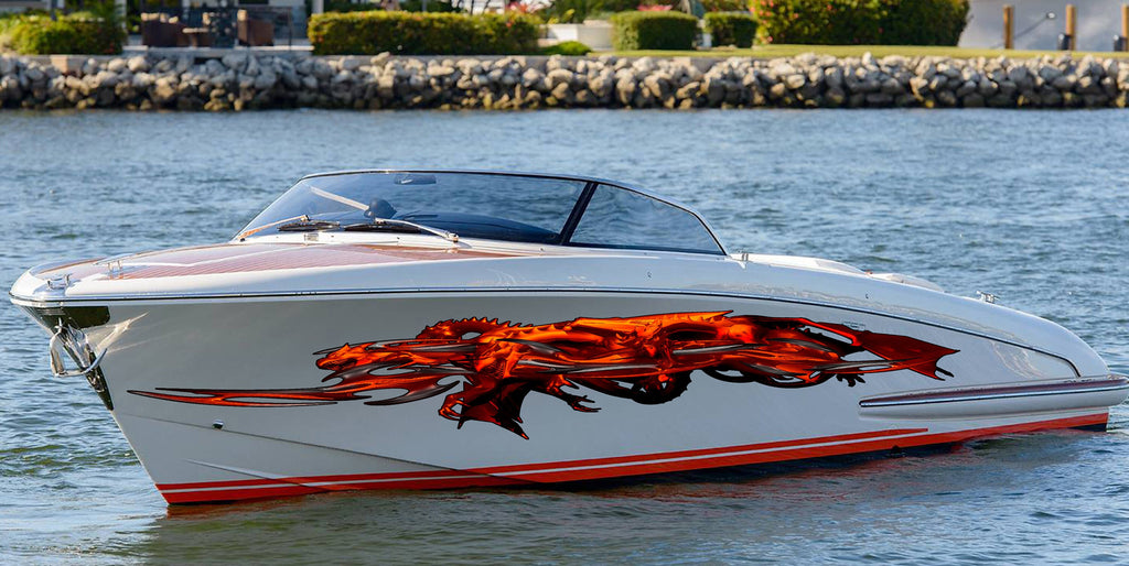3D Dragons Boat Sticker, Tribal Dragon Boat Vinyl, Tribal Dragon Jet ski Decal, Lizard Boat Wrap, Lizard Boat Graphics, Super Boat Wrap
