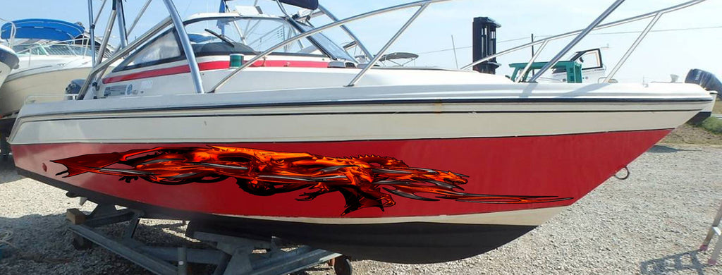 3D Dragons Boat Sticker, Tribal Dragon Boat Vinyl, Tribal Dragon Jet ski Decal, Lizard Boat Wrap, Lizard Boat Graphics, Super Boat Wrap