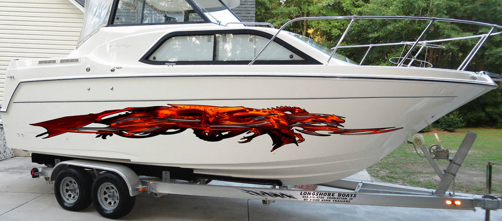 3D Dragons Boat Sticker, Tribal Dragon Boat Vinyl, Tribal Dragon Jet ski Decal, Lizard Boat Wrap, Lizard Boat Graphics, Super Boat Wrap