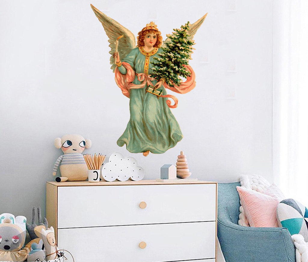 Christmas Angel Wall decal, Wall decal art stickers Merry Christmas, Modern Wall Art, Multi Color, Christmas Tree Wall Decor
