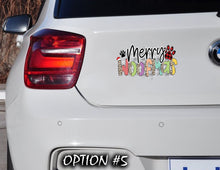 Load image into Gallery viewer, Holiday Decal, Christmas Vinyl Decal, Christmas Label, Dog bumper sticker, Dog window sticker, Merry And Bright Sticker, Christmas Sticker