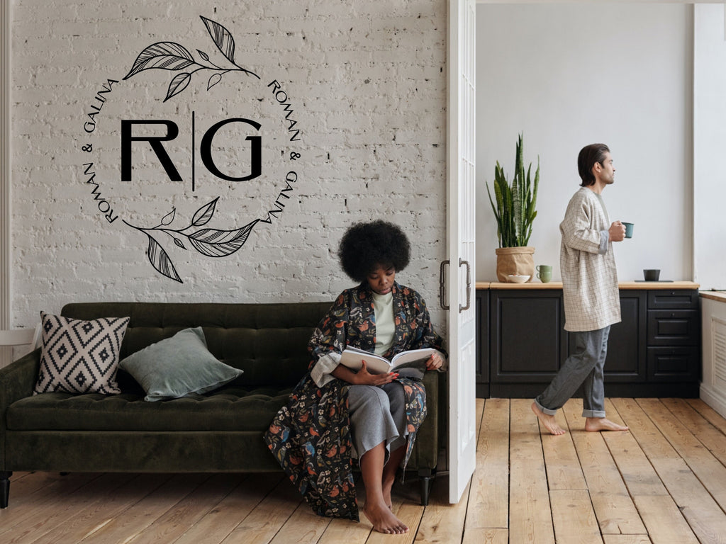 Monogram Decal Premade Logo Business Door Decal Window Decal Flower Monogram Real Estate Logo Boutique Logo Office Wall Art Minimal Decor