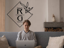 Load image into Gallery viewer, Monogram Sticker Business Logo Door Decal Flower Monogram Vinyl Decals Window Decal Office Wall Art Minimal Decor Realtor Logo Boutique Logo