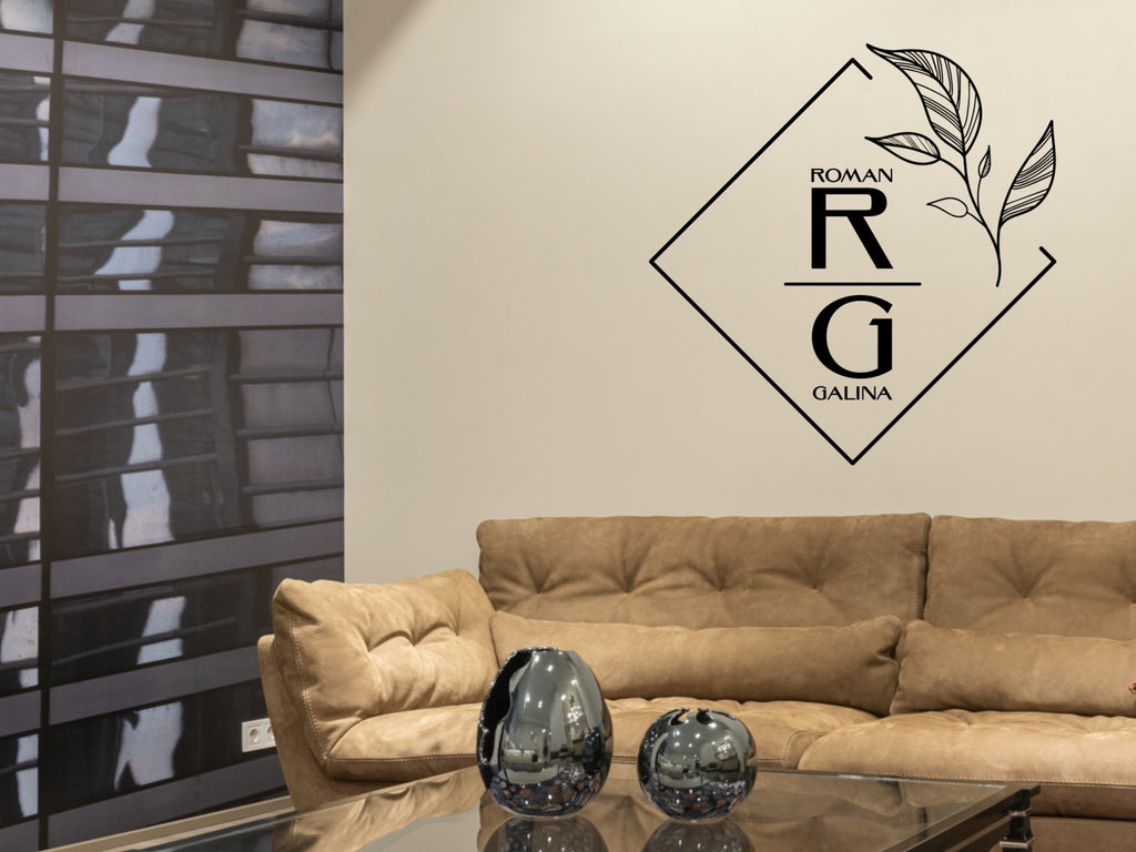 Monogram Sticker Business Logo Door Decal Flower Monogram Vinyl Decals Window Decal Office Wall Art Minimal Decor Realtor Logo Boutique Logo